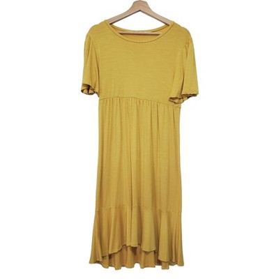 Reborn J Size Large Flowy Ruffle Hem Pleated Flutter Short Sleeve Midi Dress
