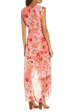 ELIZA J Pink Surplice V-Neck Pleated Waist High/Low Chiffon Maxi Dress 8