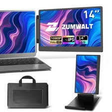 ZUMWALT 14" Portable Laptop Monitor Extender FHD 1080P for Mac Windows Chrome...