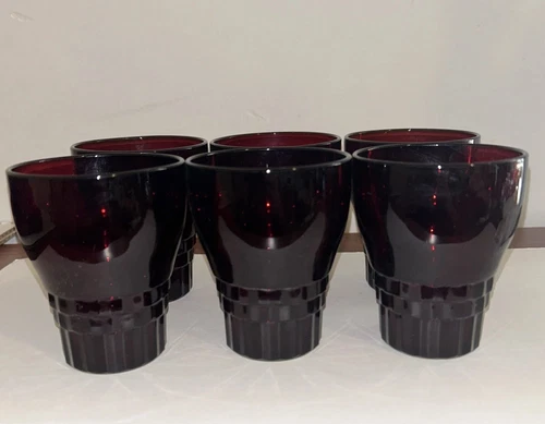 Set Of  6 Vintage Anchor Hocking Windsor Royal Ruby Red Glass 8 oz Tumblers 4"