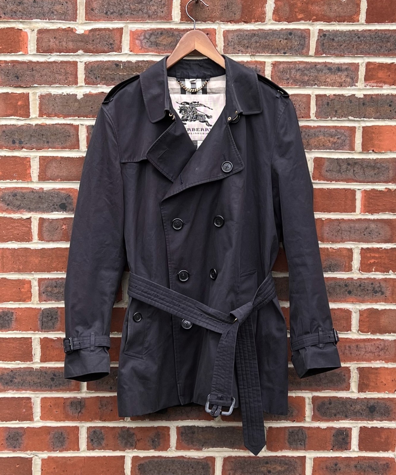 Burberry Mens KENSINGTON Short Trench Coat 52 Large Prorsum Jacket Classic