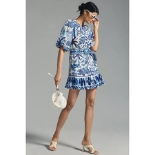 NEW NWT Farm Rio Sweet Rio Mini Dress Blue/White Size Small