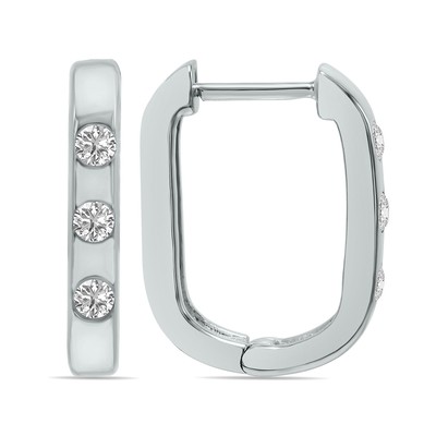 1/10 ctw drei Steine im Labor gezüchteter Diamant ovale Huggies Creolen in 10K weiß
