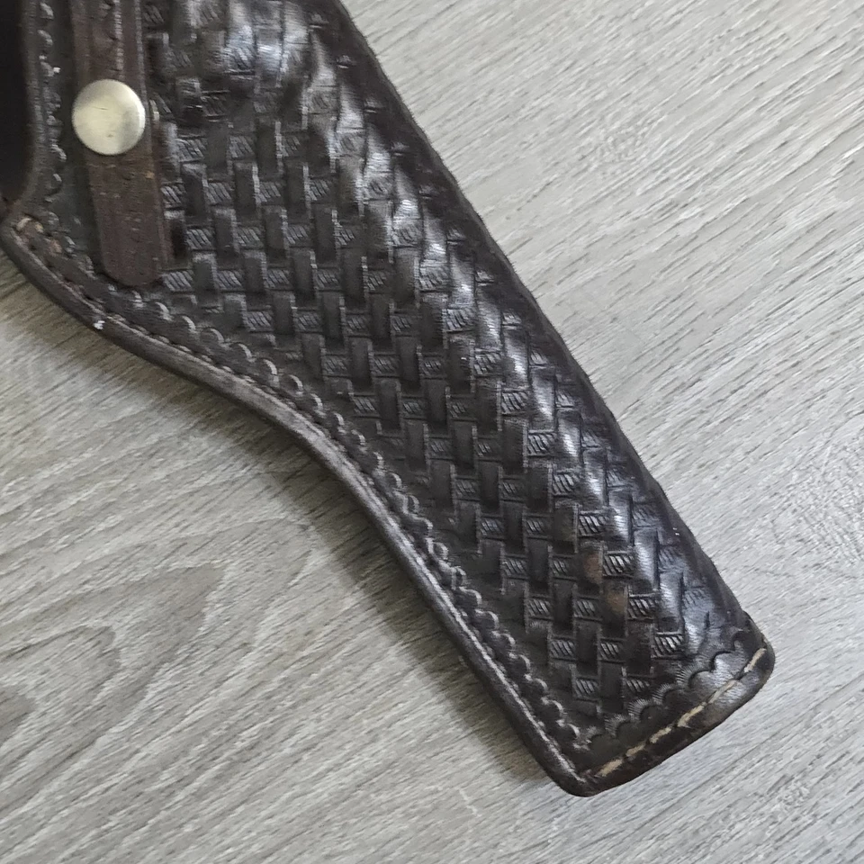 Vintage Don Hume H216 Nº Funda de cinturón de cuero marrón 16 tejido de canasta para mano derecha Foto 3 de 4