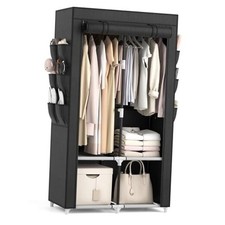 Portable Closet Wardrobe Closet for Hanging Clothes with 4 Storage Black