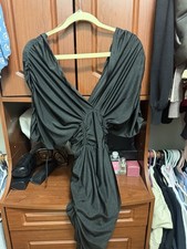 Fashion Nova Black Ruched Tie Maxi Dress S V-Neck Batwing Short Sleeve