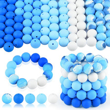 100 Pcs 15Mm Silicone Beads for Keychain Making, White Blue Silicone round Beads