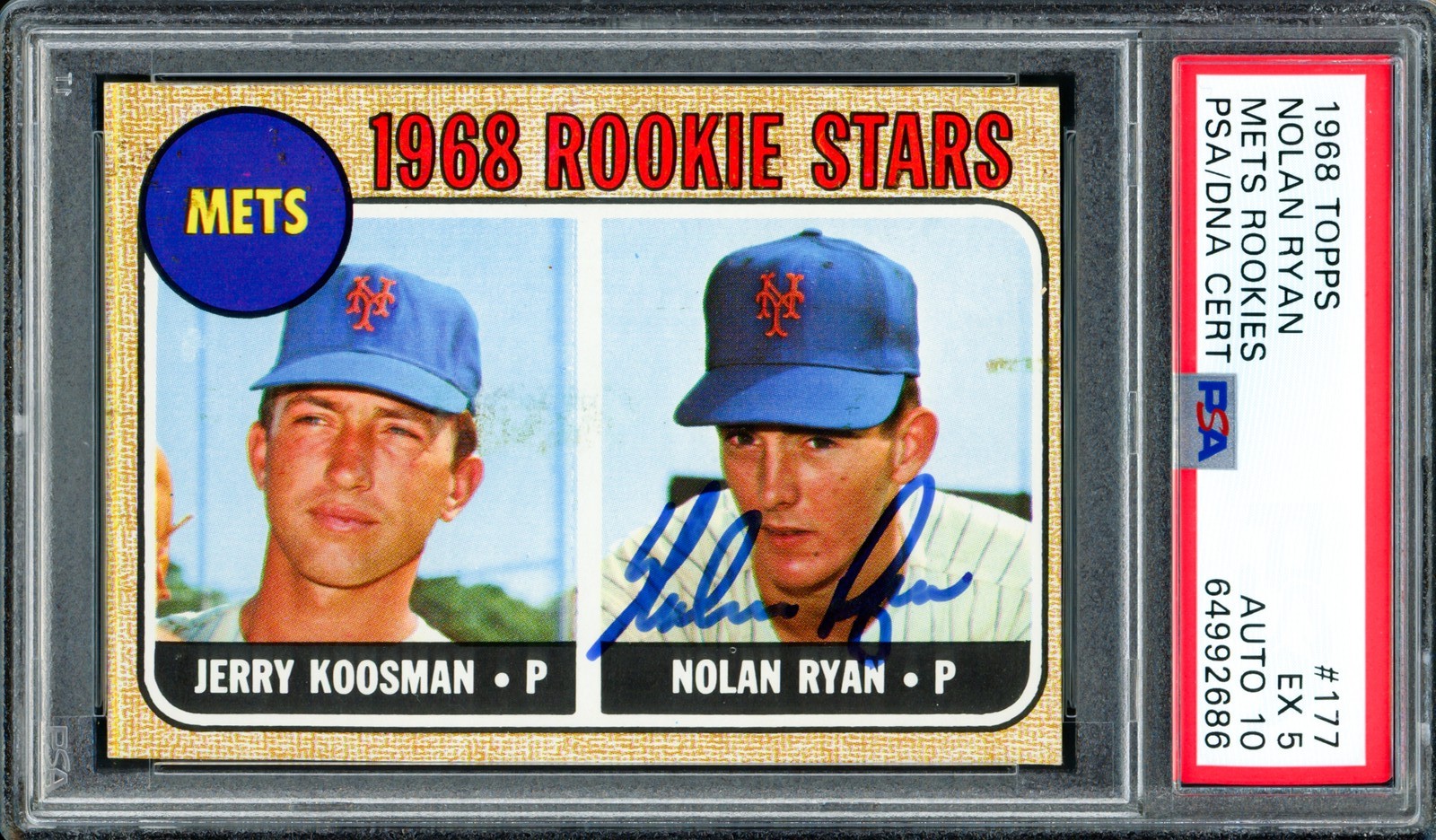 Nolan Ryan Signed 1968 Topps RC #177 New York Mets PSA 5 Auto GM 10 PSA/DNA