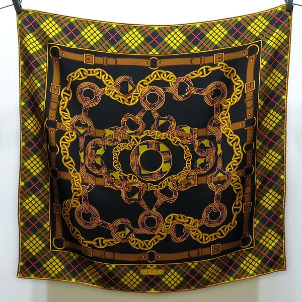 GUCCI Chain Harness Motif Silk Scarf Large made in italy UNUSED Perfect