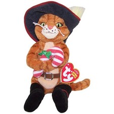 TY Beanie Baby - PUSS IN BOOTS the Cat (Shrek Promo - Holding Candy Cane) MWMTs