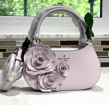 KATE SPADE FLORA ROSE SMALL SHOULDER CROSSBODY BAG PURSE PALE AMETHYST LEATHER