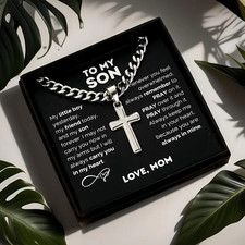 "To My Son" Stainless Steel Cross Pendant Necklace Mother's Easter Gift for Son