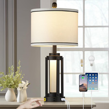 26" Modern Table Lamp with USB A C Charging Ports  AC Outlet, Industrial beside