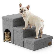 Dog Stairs with Storage, 3-Step Wider Sturdy Dog Steps for Small/Medium/Large...