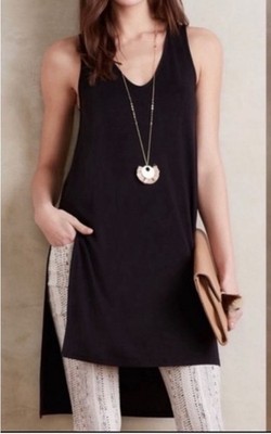 Anthropologie Akemi + Kin Longview V-Neck Tank Tunic Hi-Low Mini Jersey Dress M