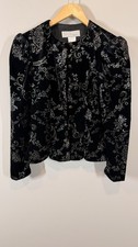 Scott McClintock Black Velvet Floral Embroidery Jacket Blazer Womens Size 8