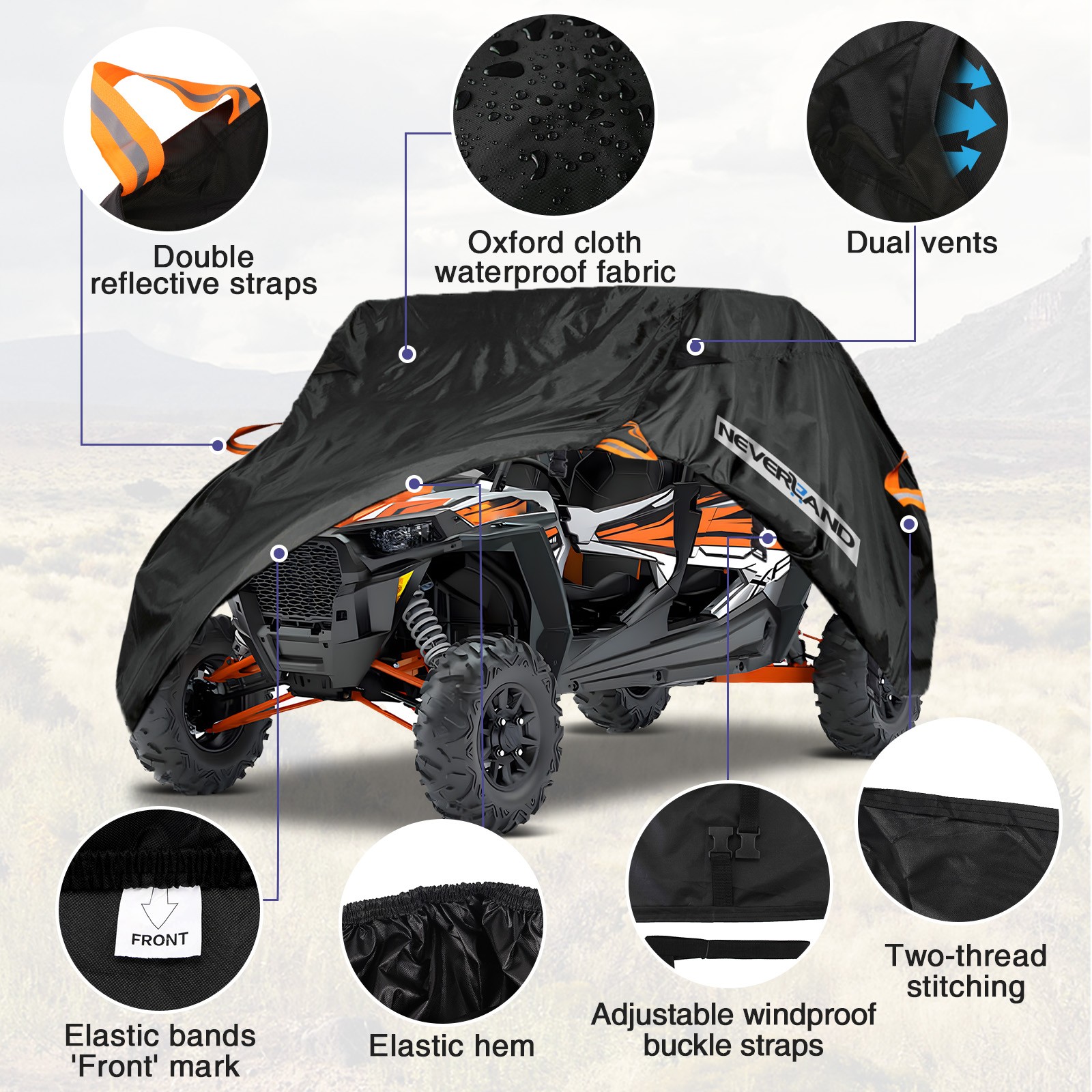 NEVERLAND Waterproof Utility Vehicle Cover Storage Heavy Duty 300D 400cm Black