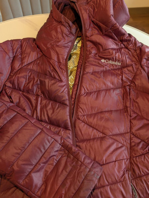 Columbia Omni-Heat Womens Hooded Insulated Full Zip Puffer Jacket Burgundy M