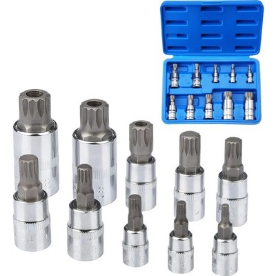 Multitooth Socket Set XZN M4 M18 Triple Square Chrome Vanadium Steel 10 Pieces