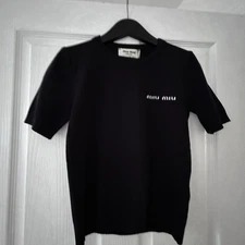 MIU MIU BLACK KNIT SOFT COTTON BLEND JUMPER Size S IT 40 UK 8 