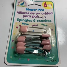 Vintage 1996 Nursery Needs Good Parenting Diaper Pins Pink 7 Pins New Old Stock
