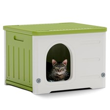 Plastic Cat House for Outdoor Indoor Use, Stackable Feral Cat Shelter Green-L