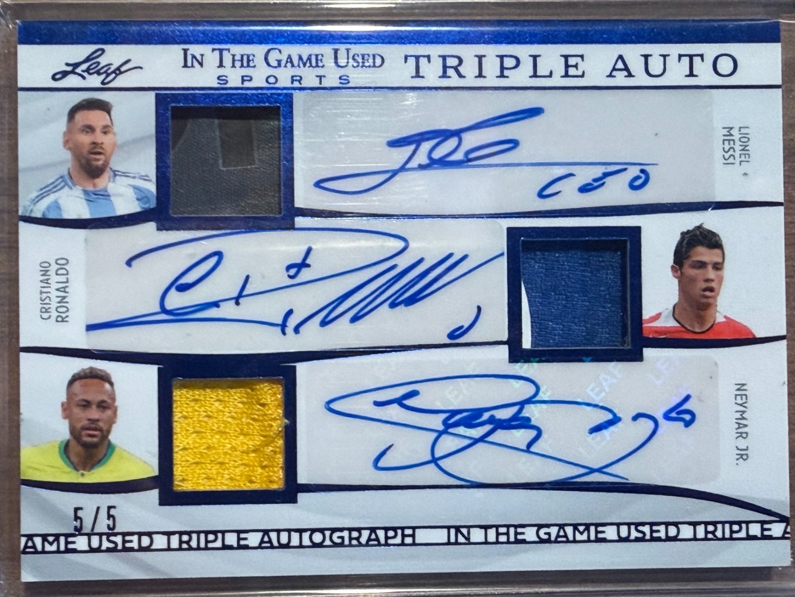 2025 Leaf ITGU TRIPLE AUTO & PATCH 🔥MESSI + RONALDO + NEYMAR🔥 5/5 BOOKEND