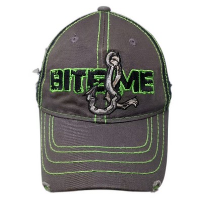 Outdoor Cap Baseball Cap Gray Green OS Mesh Fishing Hook Bite Me Hat Adjustable