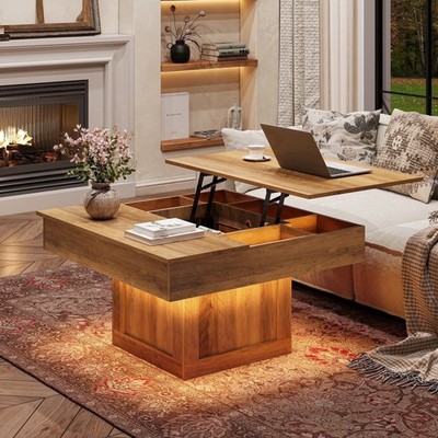 31.5'' Mesa De Centro Elevada De Madera Con Luz LED Para Sala Moderna En Oferta