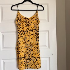 Forever 21 Yellow Leopard Print Slip Dress Spaghetti Strap Mini Size L NWT