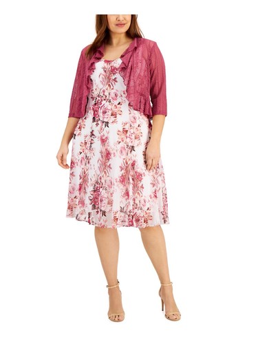 CONNECTED APPAREL Womens Pink Sheer 3/4 Sleeve Open Front Cardigan Plus 14W