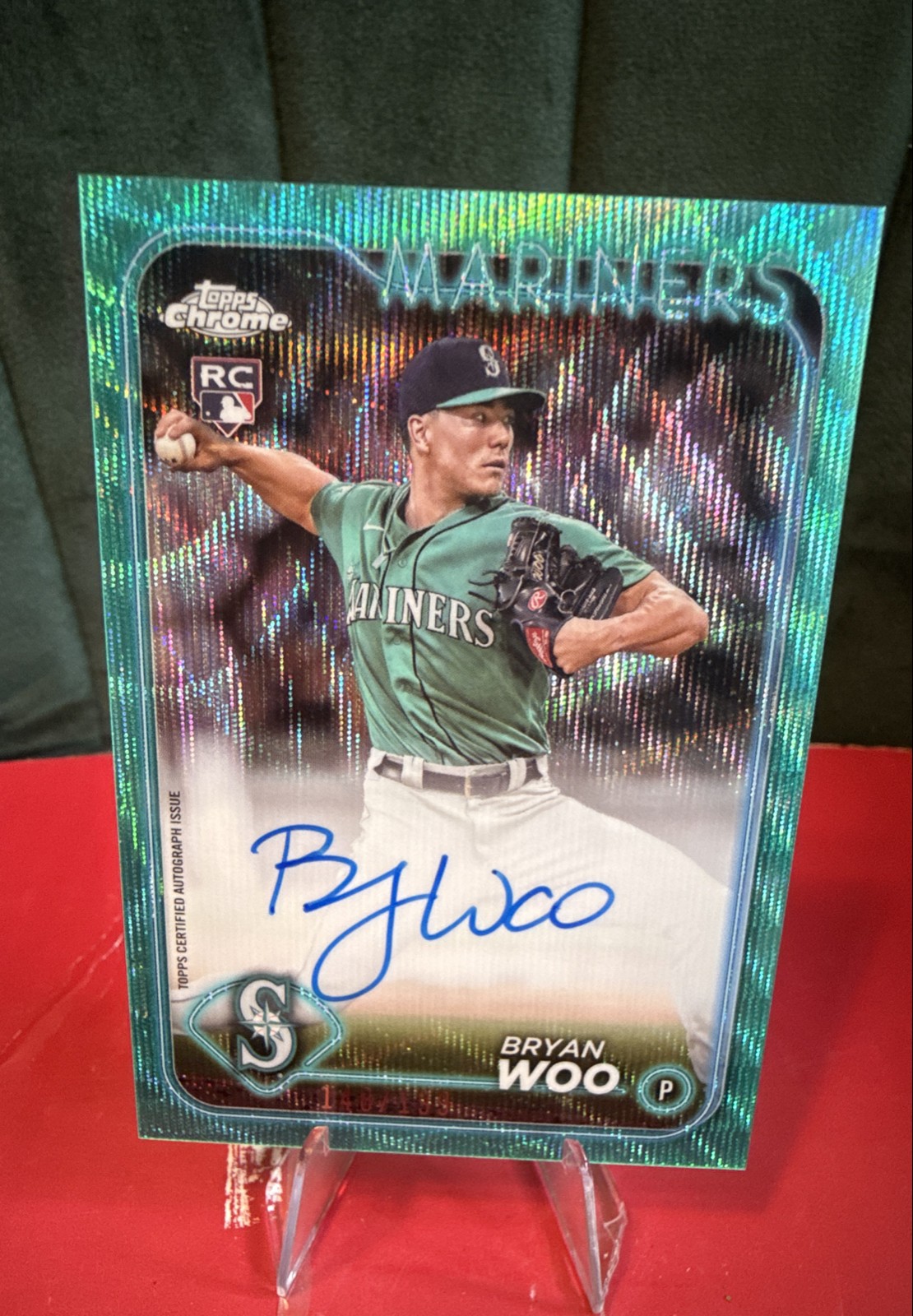 2024 Topps Chrome - Rookie Autographs Bryan Woo #RA-BWO Aqua Wave Refractor /199