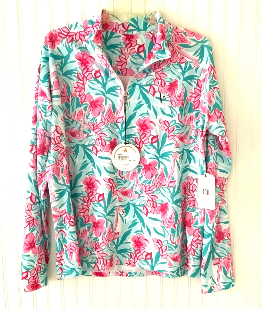 $80 Tail Women's Fun In The Sun Floral Long Sleeve Shirt - Flamingo- XL-New