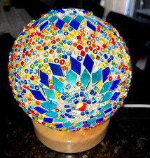 Turkish Table lamp Mosaic Glass Lamps with Wooden Base,