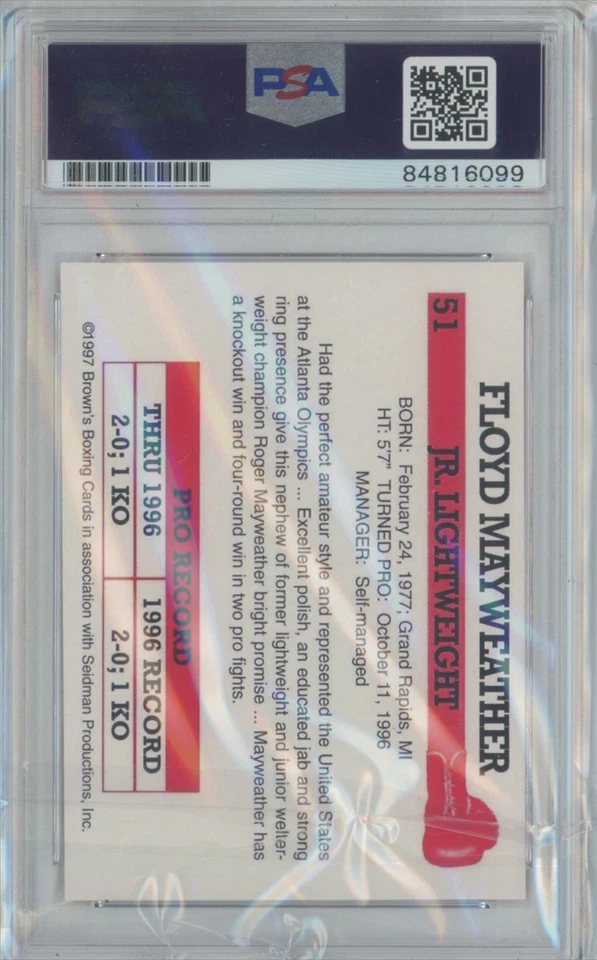 1997 FLOYD MAYWEATHER JR AUTO (1997 BROWN'S BOXING ROOKIE RETRO REPRINT) PSA/DNA - Image 2 of 2