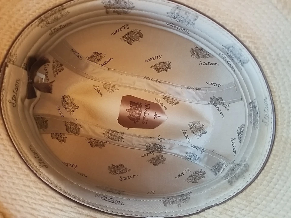 Fedora emplumada de pana Stetson vintage para hombre talla 7 1/4 beige Foto 3 de 4