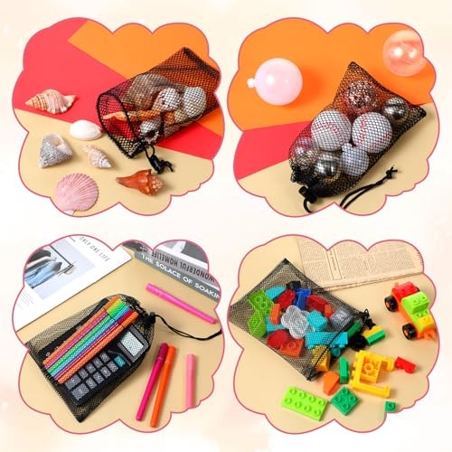 Black Small Drawstring Bags with Cord Lock, 10 PCS Nylon Mesh Drawstring Bag 