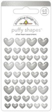 Doodlebug Puffy Stickers 6/Pkg-Silver Heart, Hello Again