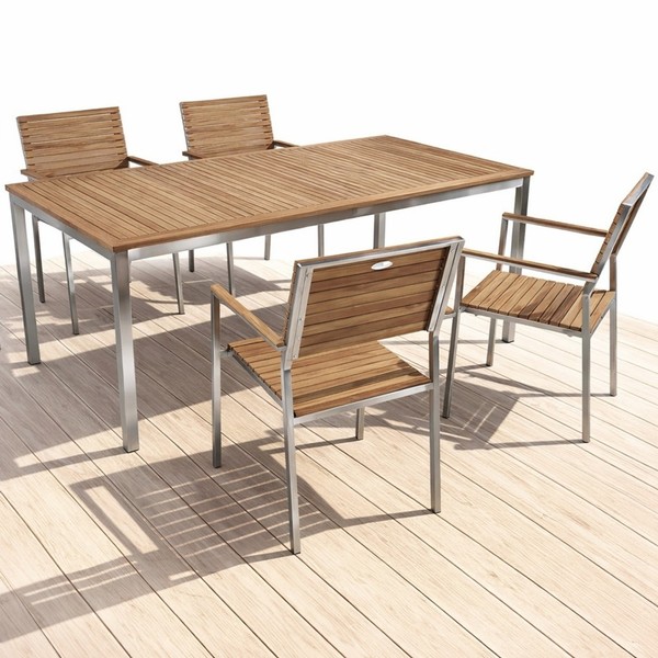 Garden Pleasure Denver Sitzgruppe 5-Tlg. Teak Edelstahl GartenmöBel Set-image