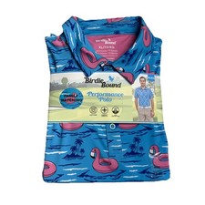 Birdie Bound Bright Neon Blue Flamingo Float UV Protection Golf Polo XL New