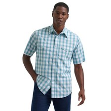 Wrangler Men's Wrinkle Resist Turquoise Plaid Snap Shirt 112379029