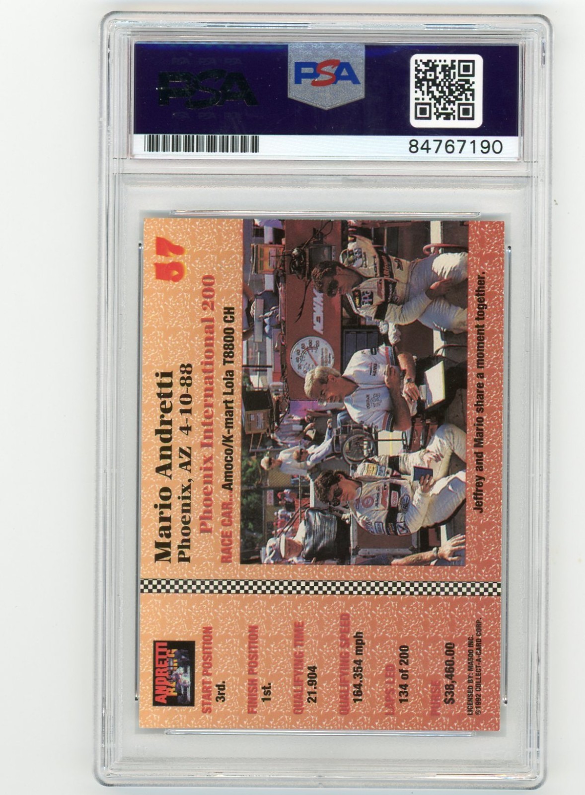 MARIO ANDRETTI 1992 Andretti Racing #57 Signed AUTO Card PSA DNA Certified F1 view 2
