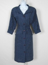 VTG 1970s 80s ALEXIS FASHIONS INC. DRESS SIZE 8 BLUE GRAY COTTON BLEND BELT