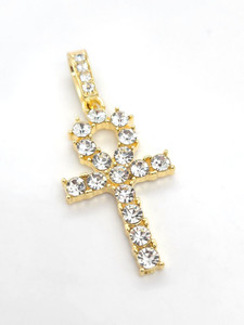 Authentic Gold Crate Cubic Zirconia Gold Plated Ankh Cross Pendant