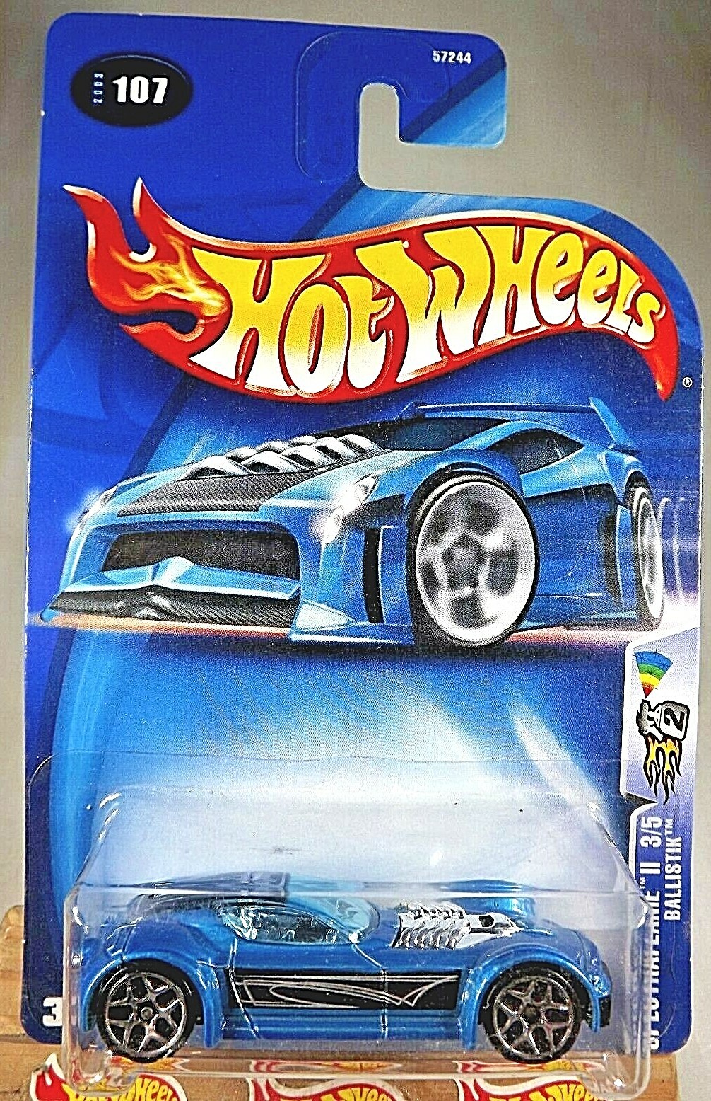 2003 Hot Wheels #107 Spectraflame II 3/5 BALLISTIK Blue w/Chrome 5Y Spoke Wheel 