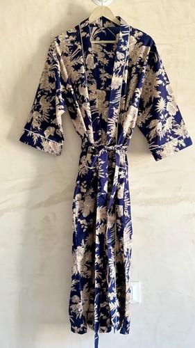 Baumwolle Kimono Robe Ankleid, Blockdruck Brautjungfernrobe, Sommer Nachtwäsche, - Bild 6 von 13