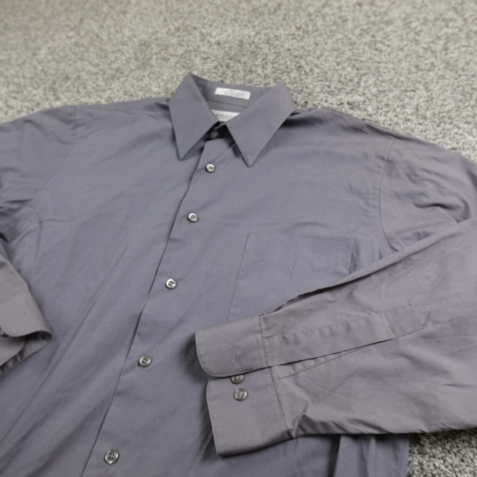 Camisa Van Heusen Para Hombres 16 32/33 L Gris Manga Larga Abotonada Vestido Preppy Popelina Foto 2 de 4