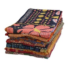 5 Pcs Lot Twin Kantha Quilt Bedspread Bengali Cotton Multicolor Gypsy Blanket