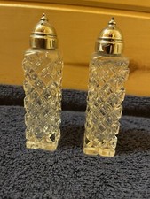 Vintage Diamond Cut Pattern Glass Salt & Pepper Shaker Set with Chrome Lids — listing 5