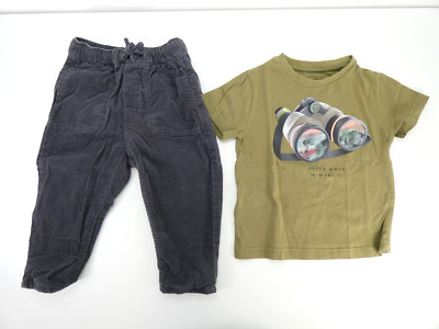 Zara Boy Set Outfit T Shirt Hose Grau Grün Mayoral Alter 18/24 Monate